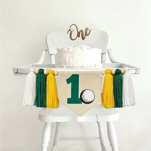 Golf 1st Birthday Tassel Banner, Yellow and Green